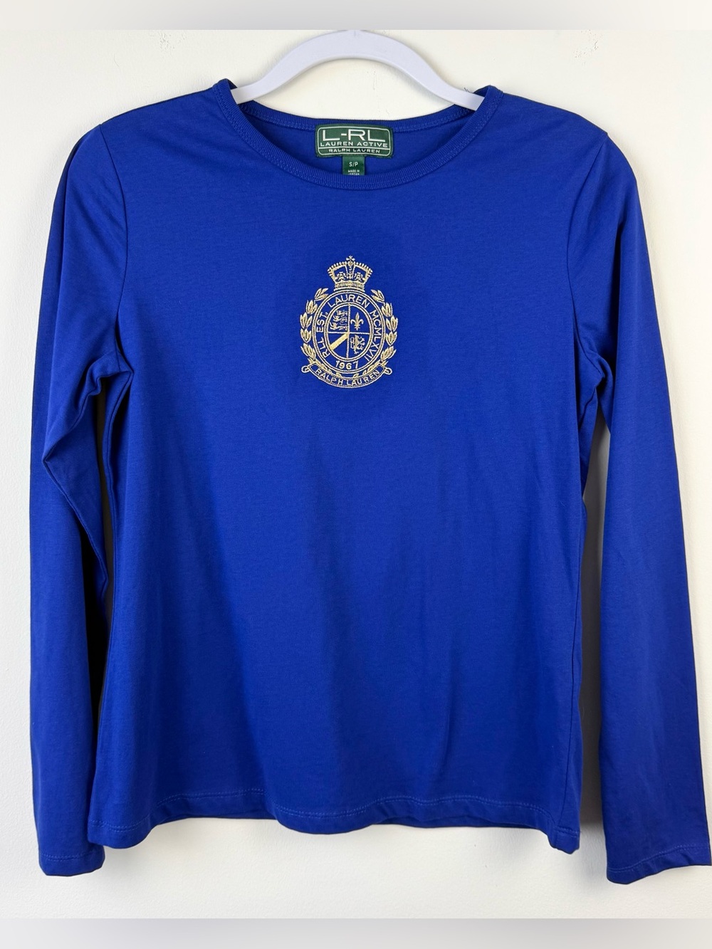 Lauren Ralph Lauren Vintage Y2K Embroidered Logo Long Sleeve Tee Royal Blue